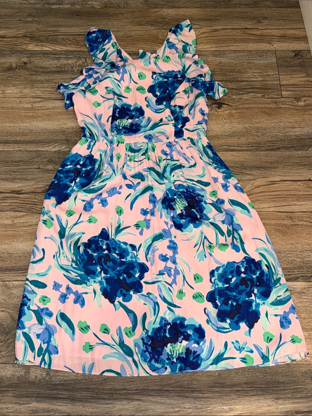 Lilly Pulitzer Pink Midi Dress with Blue Floral Print